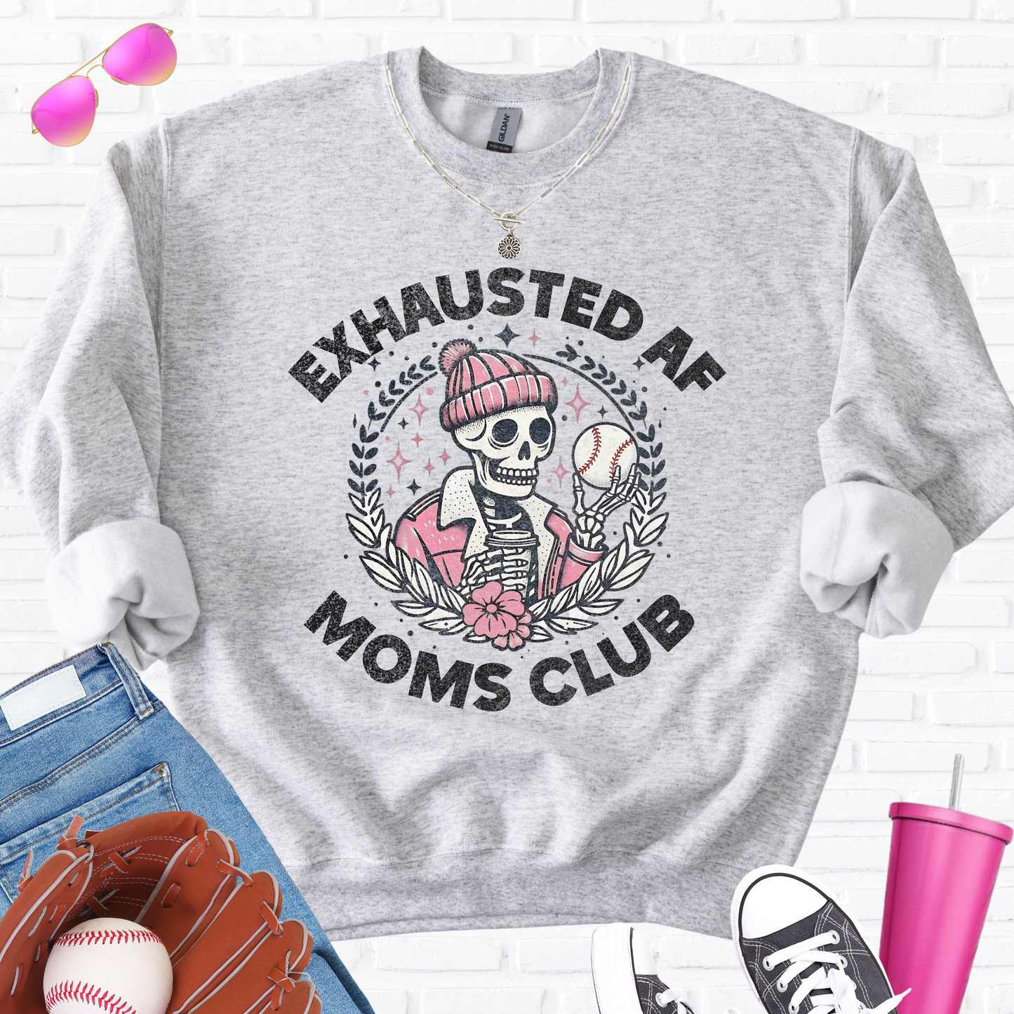 Exhausted AF Baseball Moms Club Crewneck