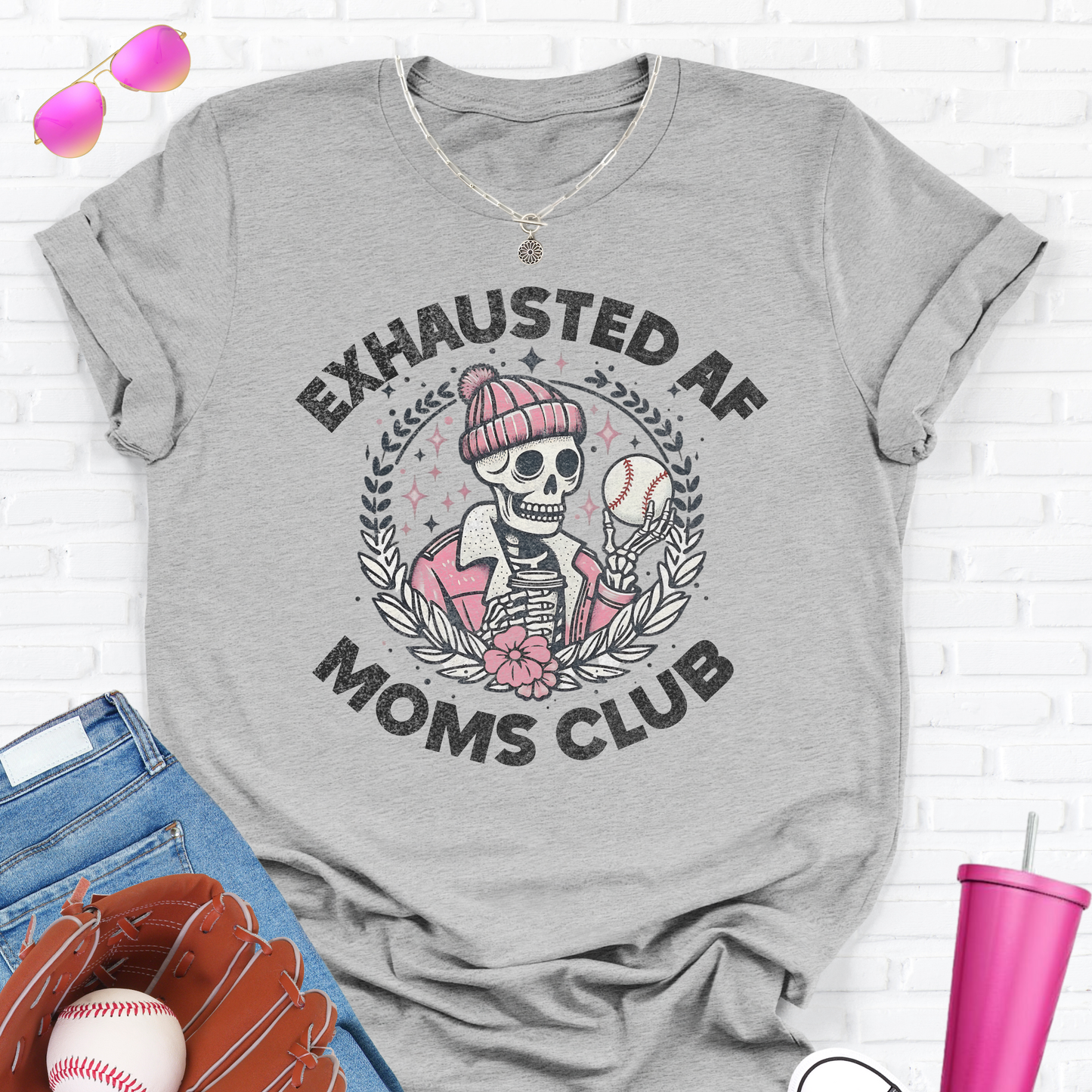 Exhausted AF Baseball Moms Club T-Shirt