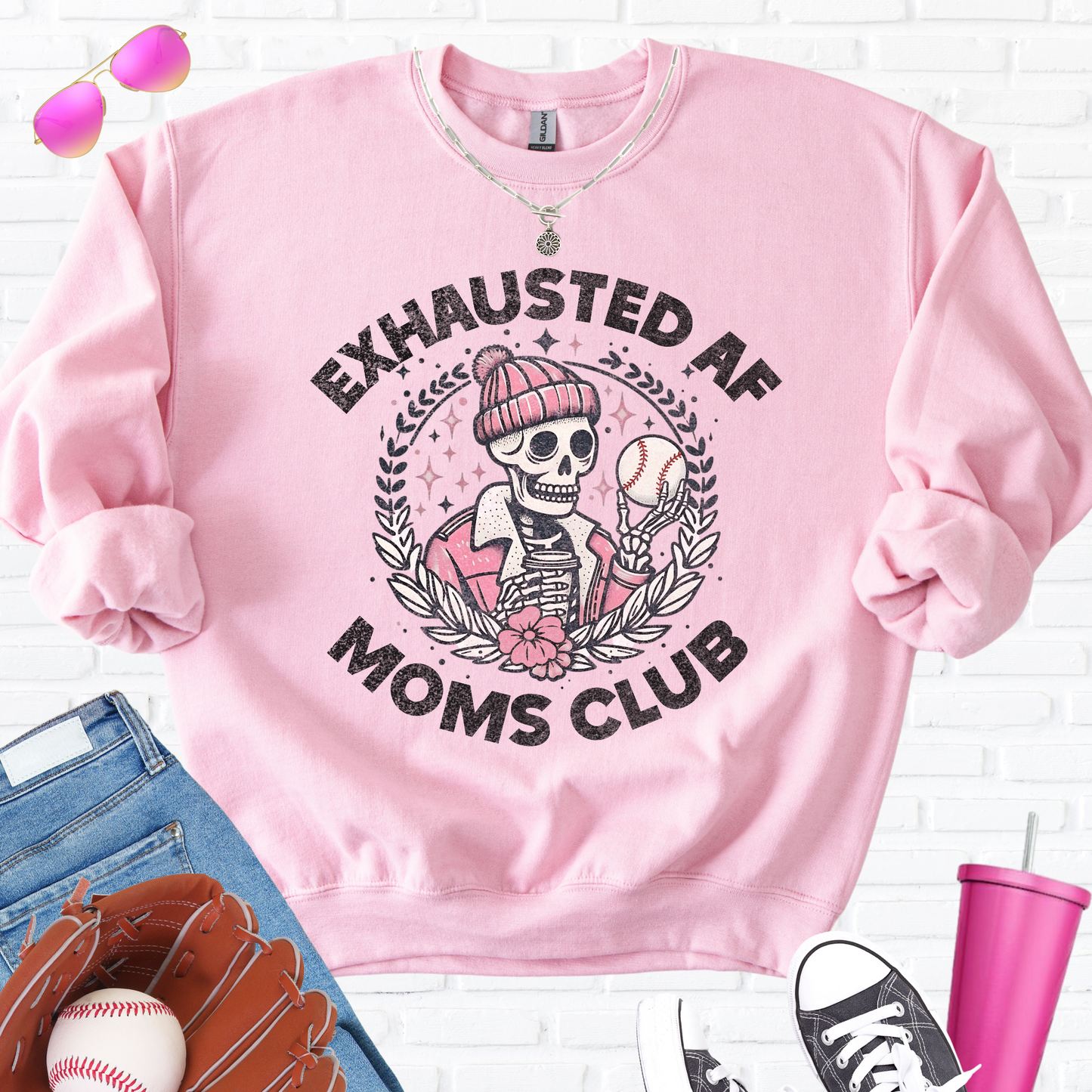 Exhausted AF Baseball Moms Club Crewneck