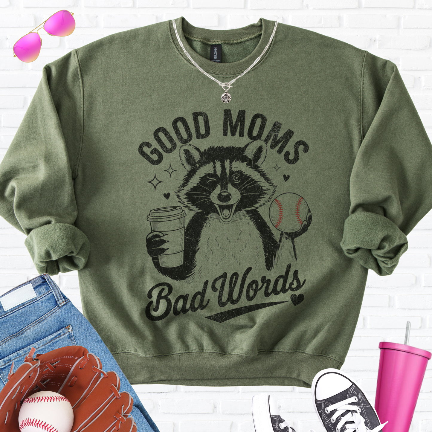 Good Moms Bad Words Baseball Crewneck