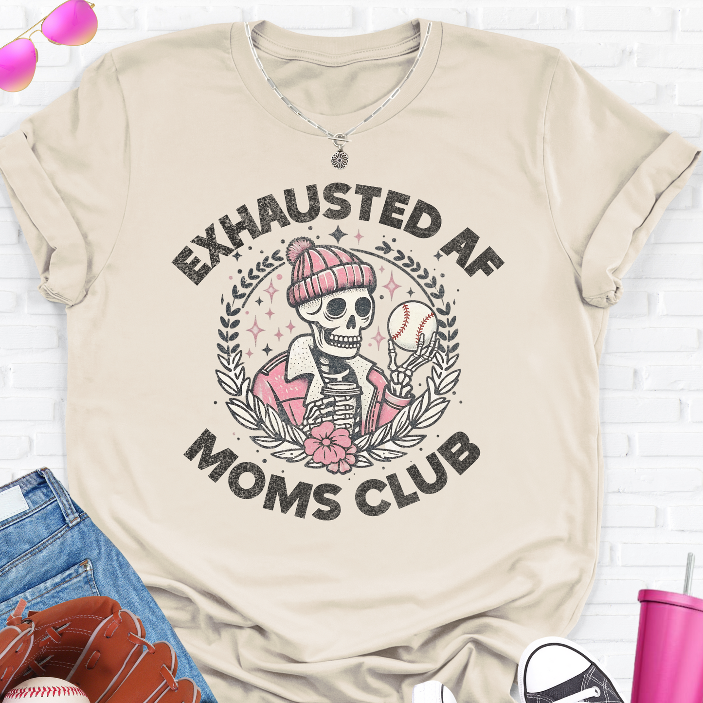 Exhausted AF Baseball Moms Club T-Shirt