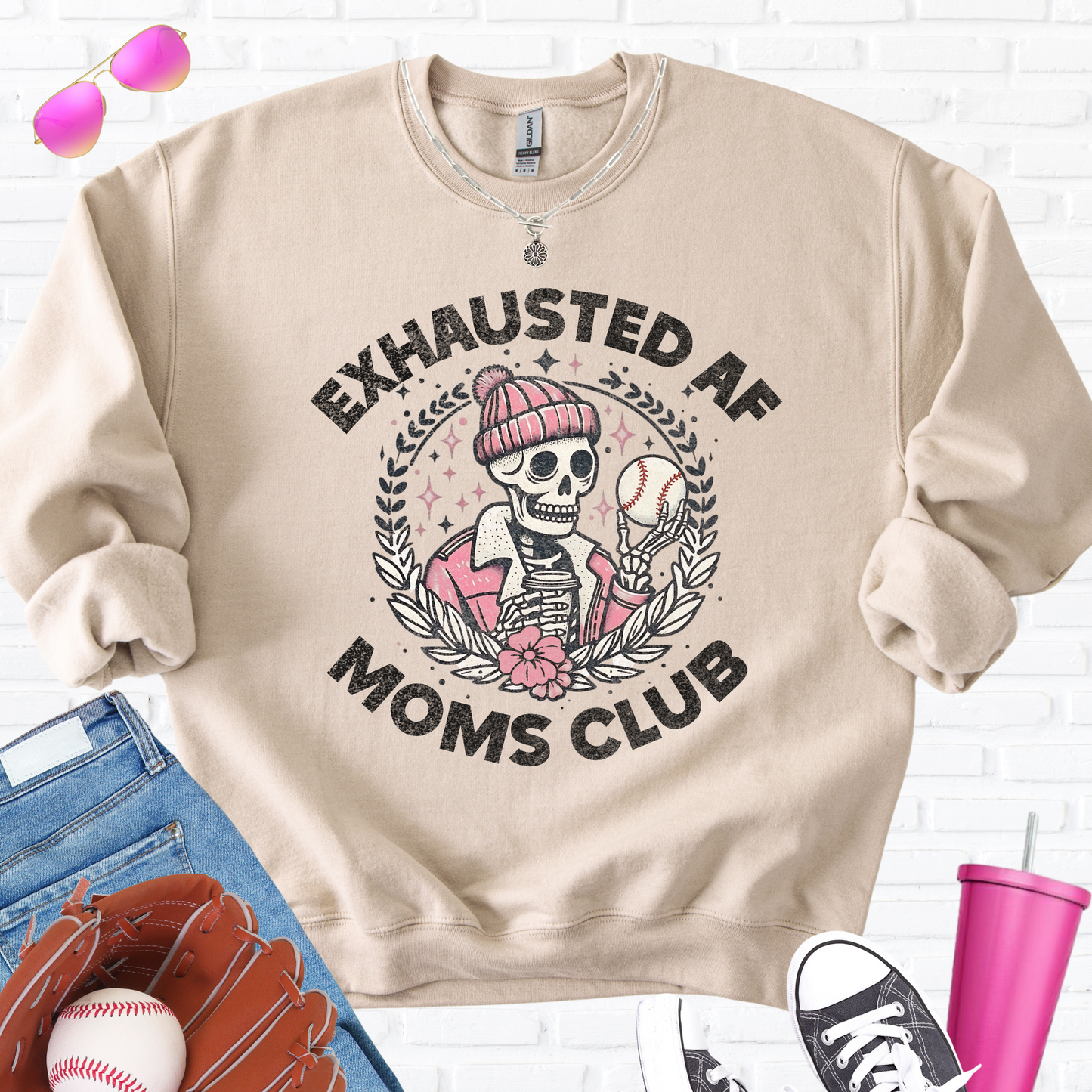 Exhausted AF Baseball Moms Club Crewneck