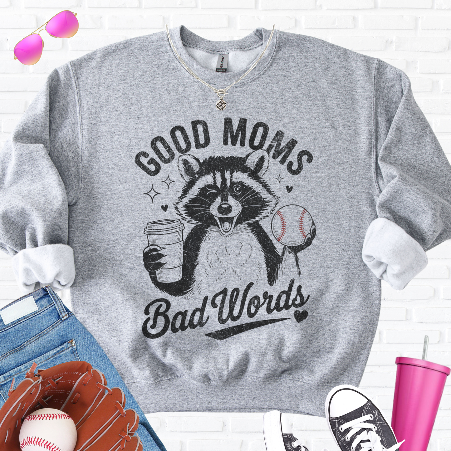 Good Moms Bad Words Baseball Crewneck