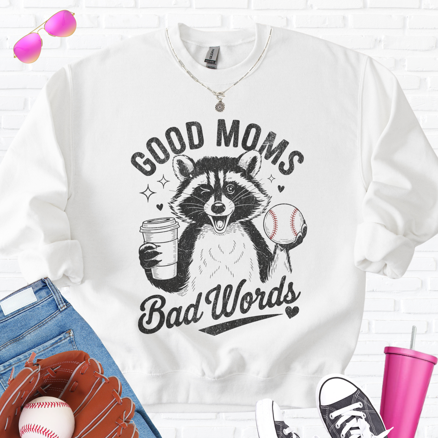 Good Moms Bad Words Baseball Crewneck