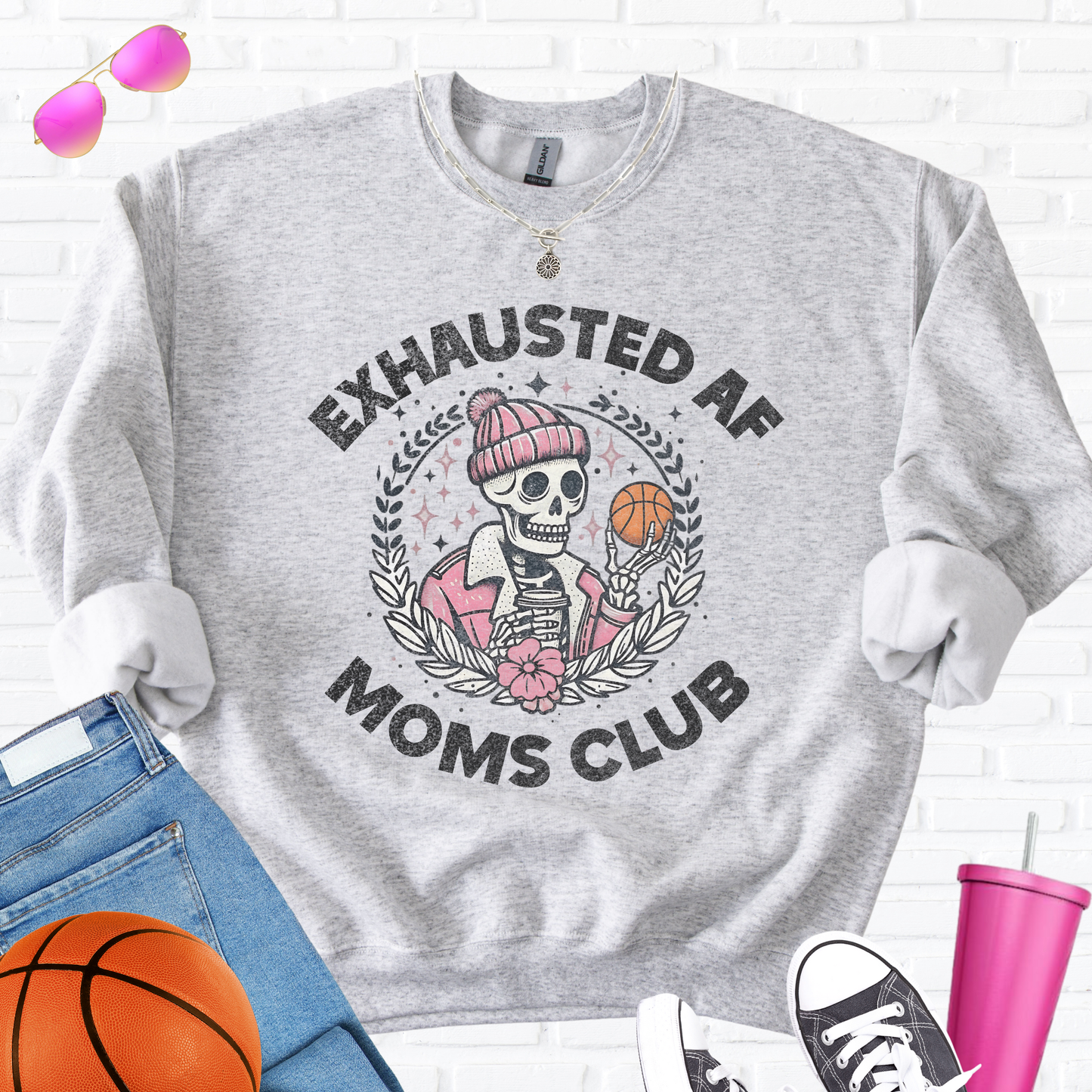 Exhausted AF Basketball Moms Club Crewneck
