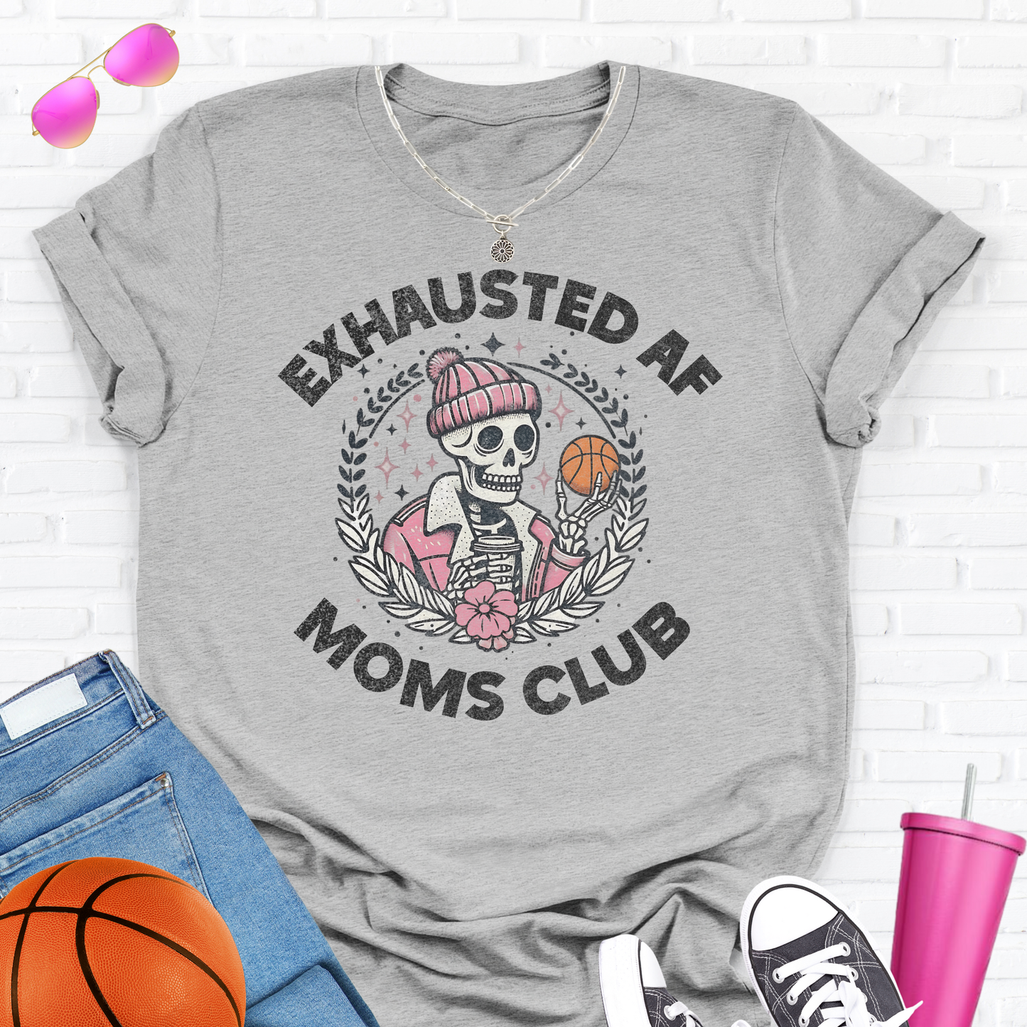 Exhausted AF Basketball Moms Club T-Shirt