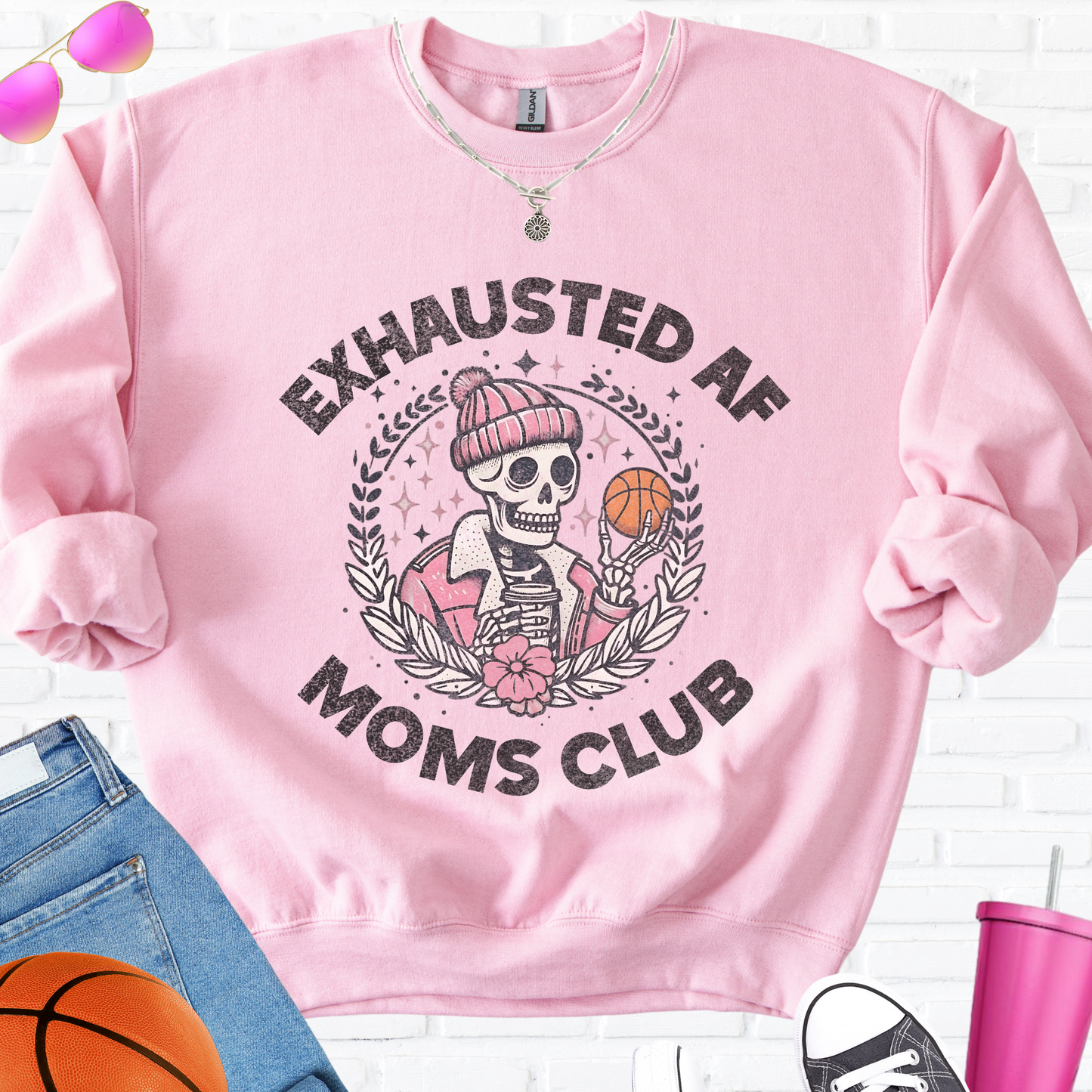 Exhausted AF Basketball Moms Club Crewneck