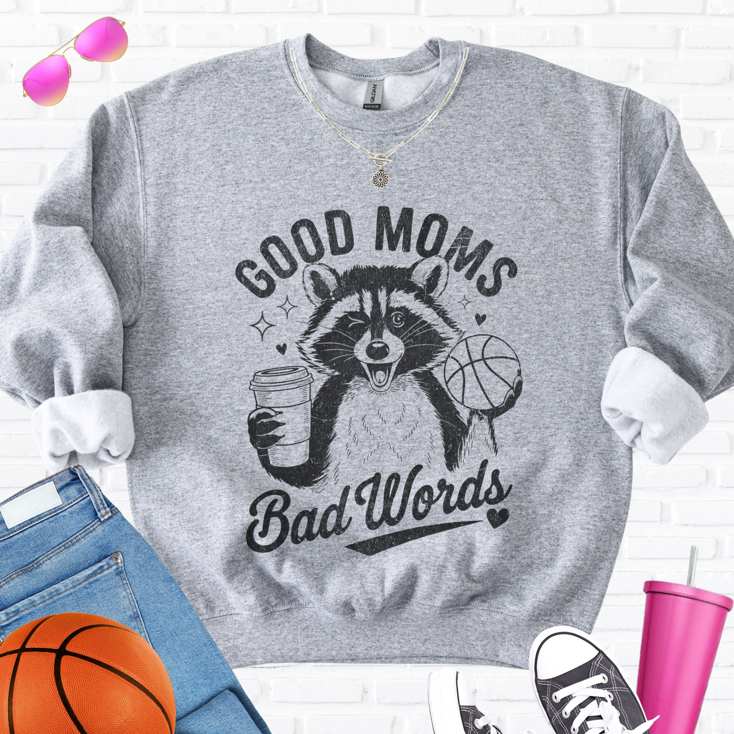 Good Moms Bad Words Basketball Crewneck