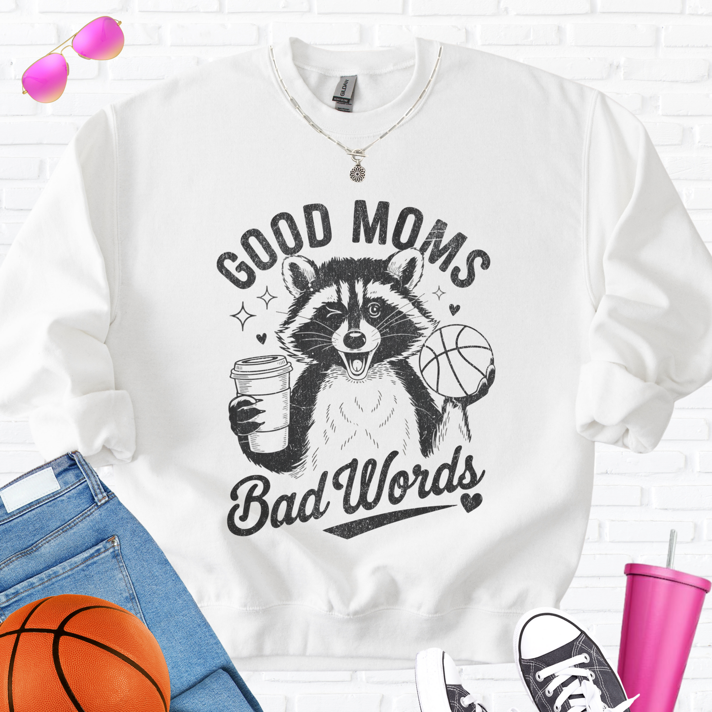 Good Moms Bad Words Basketball Crewneck