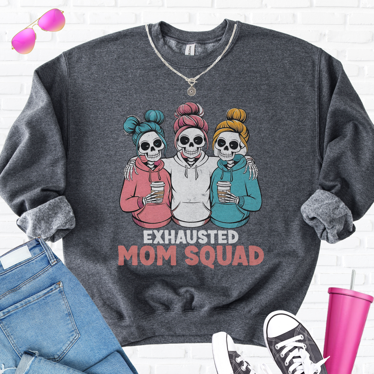 Exhausted Mom Squad Crewneck