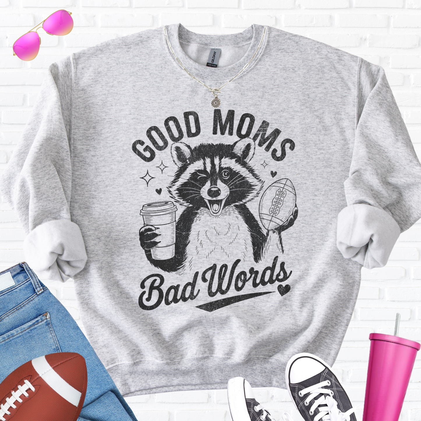 Good Moms Bad Words Football Crewneck