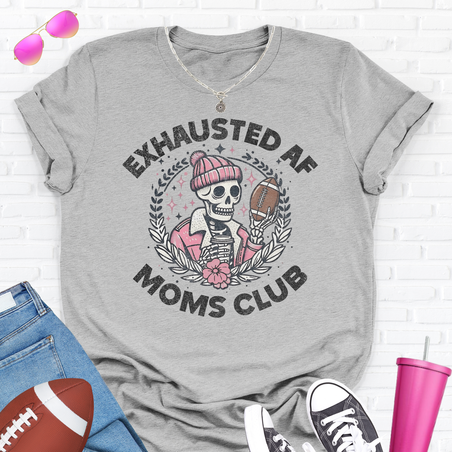 Exhausted AF Football Moms Club T-Shirt