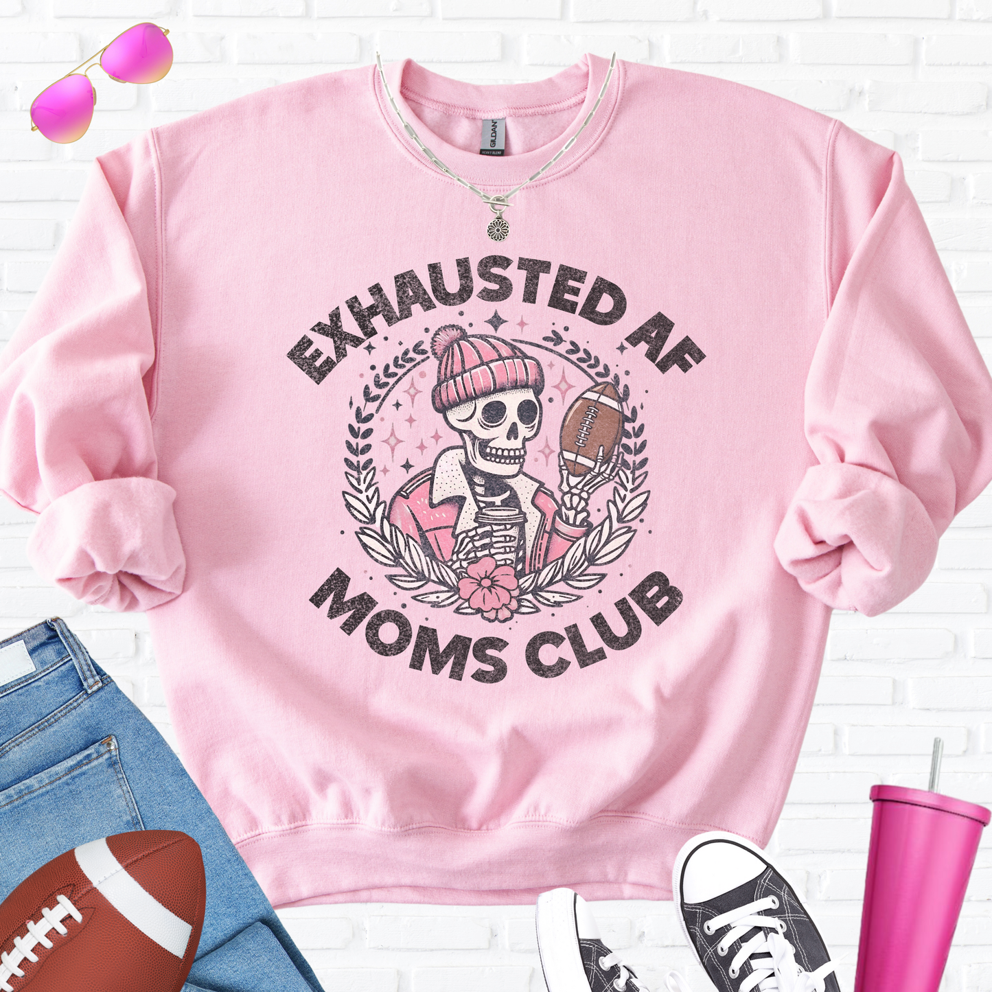 Exhausted AF Football Moms Club Crewneck