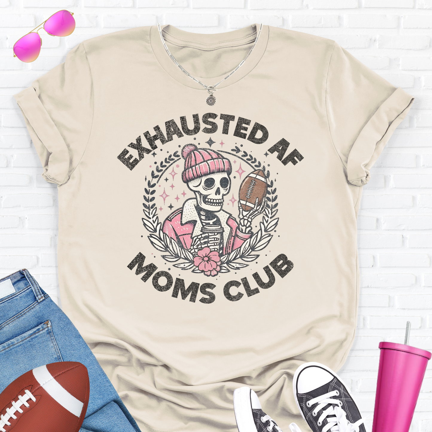 Exhausted AF Football Moms Club T-Shirt