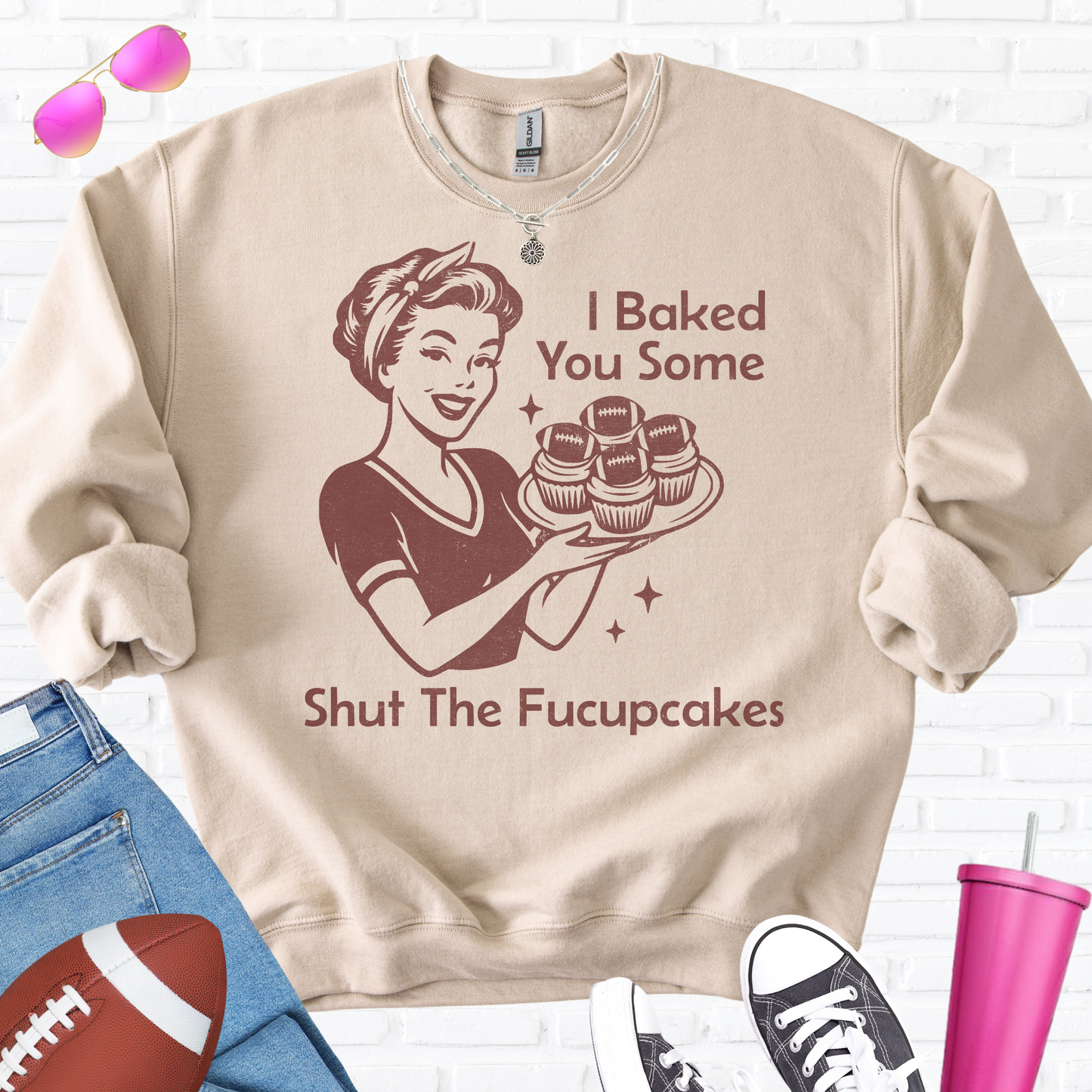 I Baked You Some Football Cupcakes Crewneck
