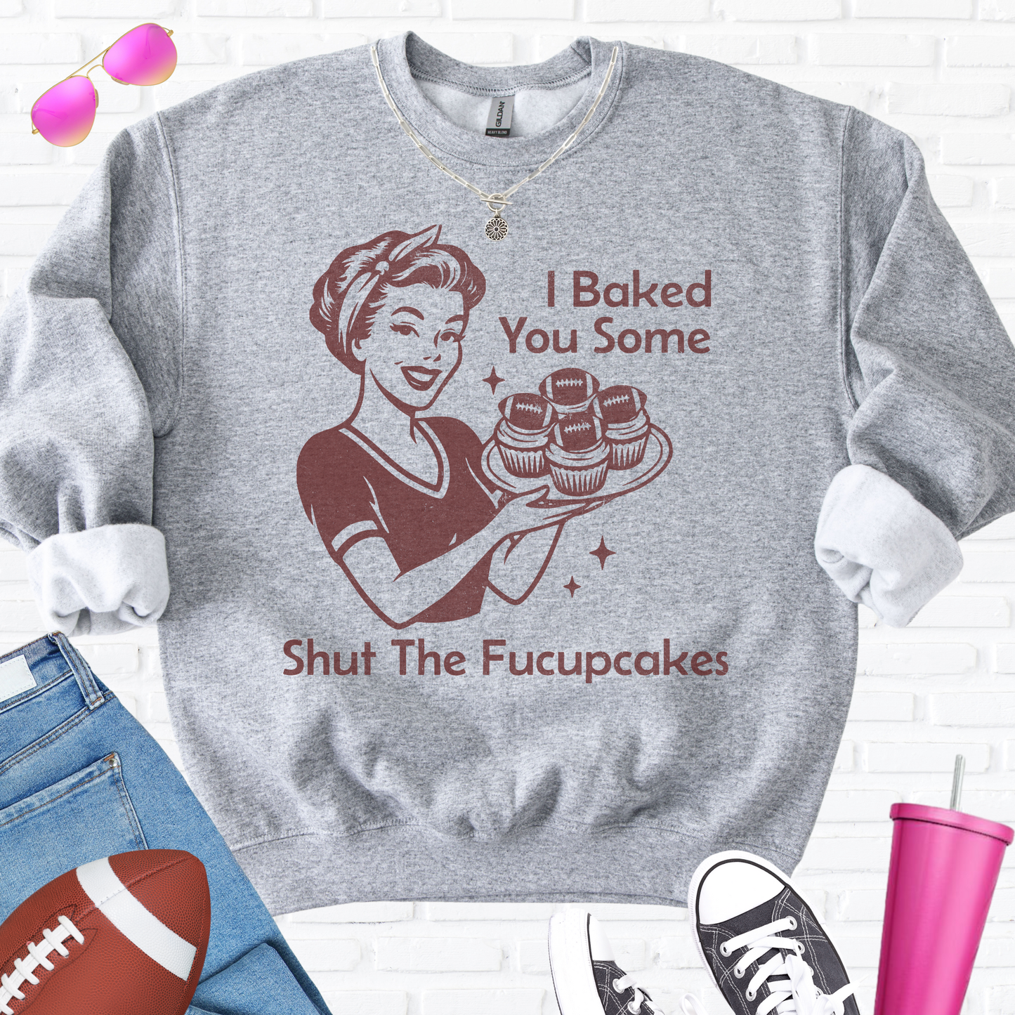 I Baked You Some Football Cupcakes Crewneck