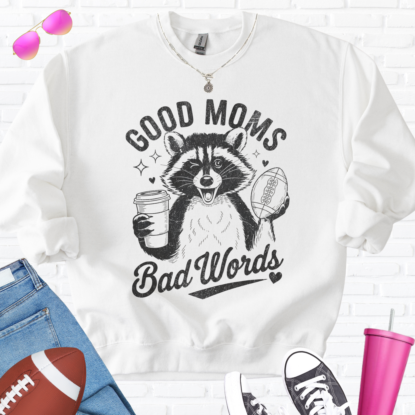 Good Moms Bad Words Football Crewneck