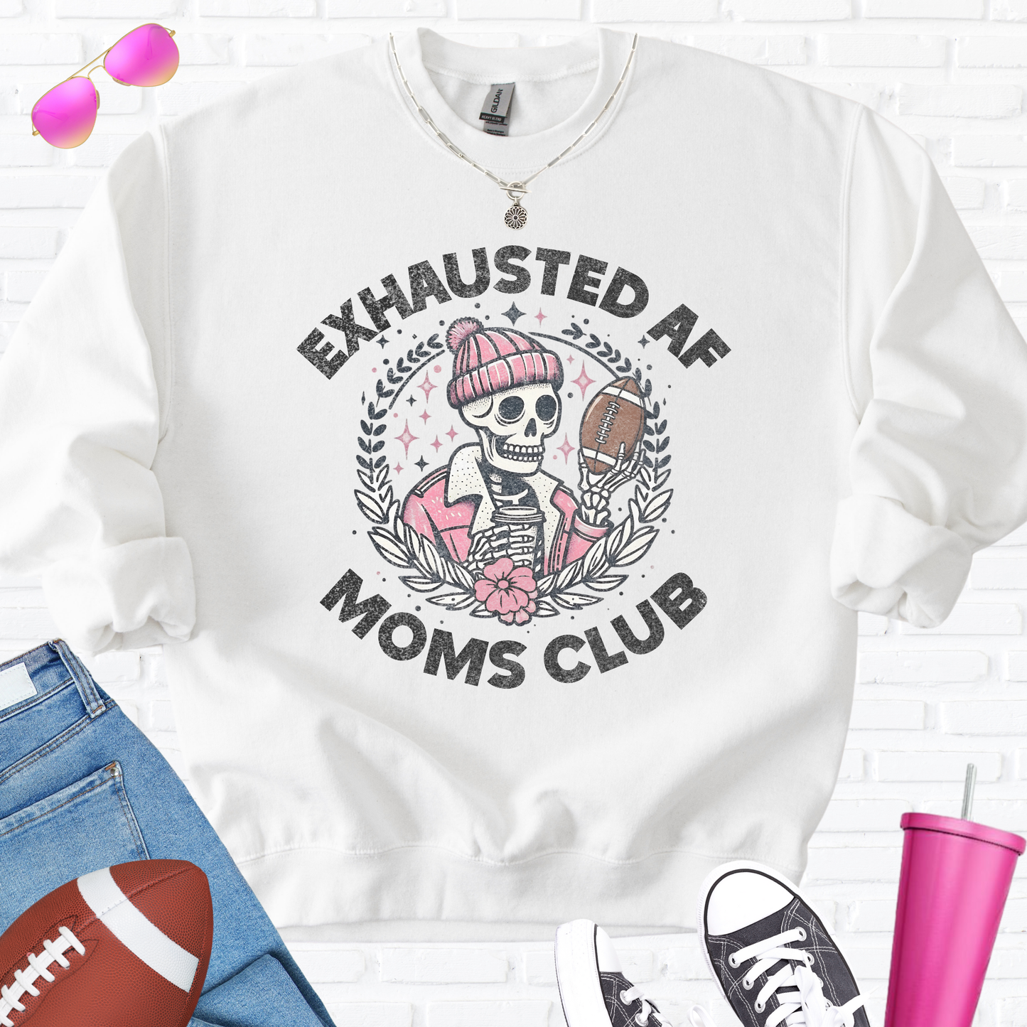 Exhausted AF Football Moms Club Crewneck