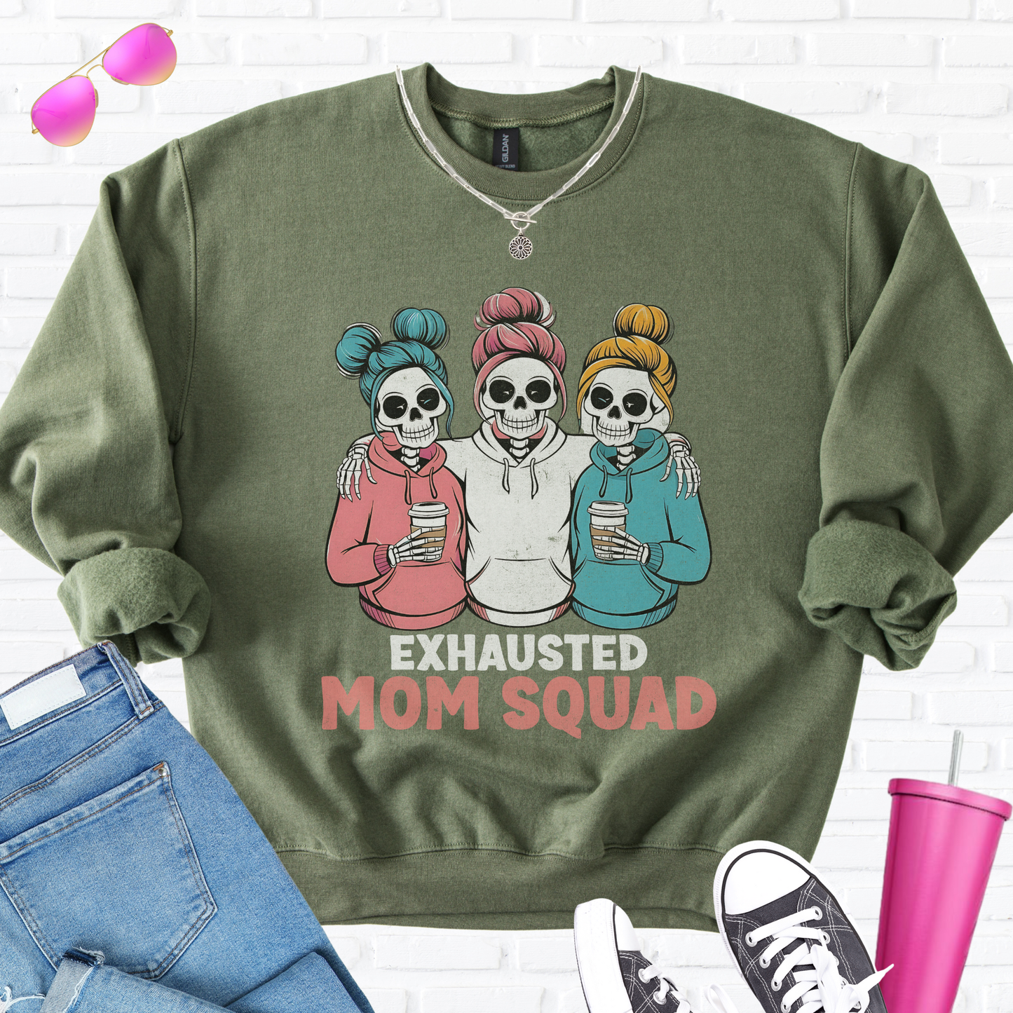 Exhausted Mom Squad Crewneck