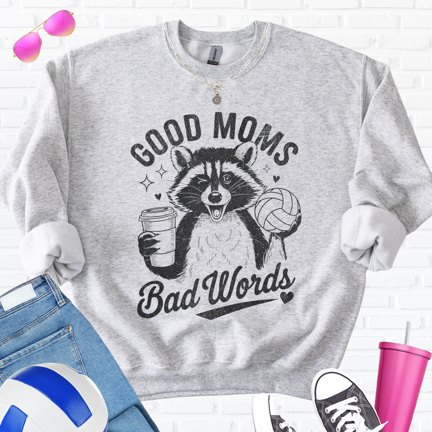 Good Moms Bad Words Volleyball Crewneck