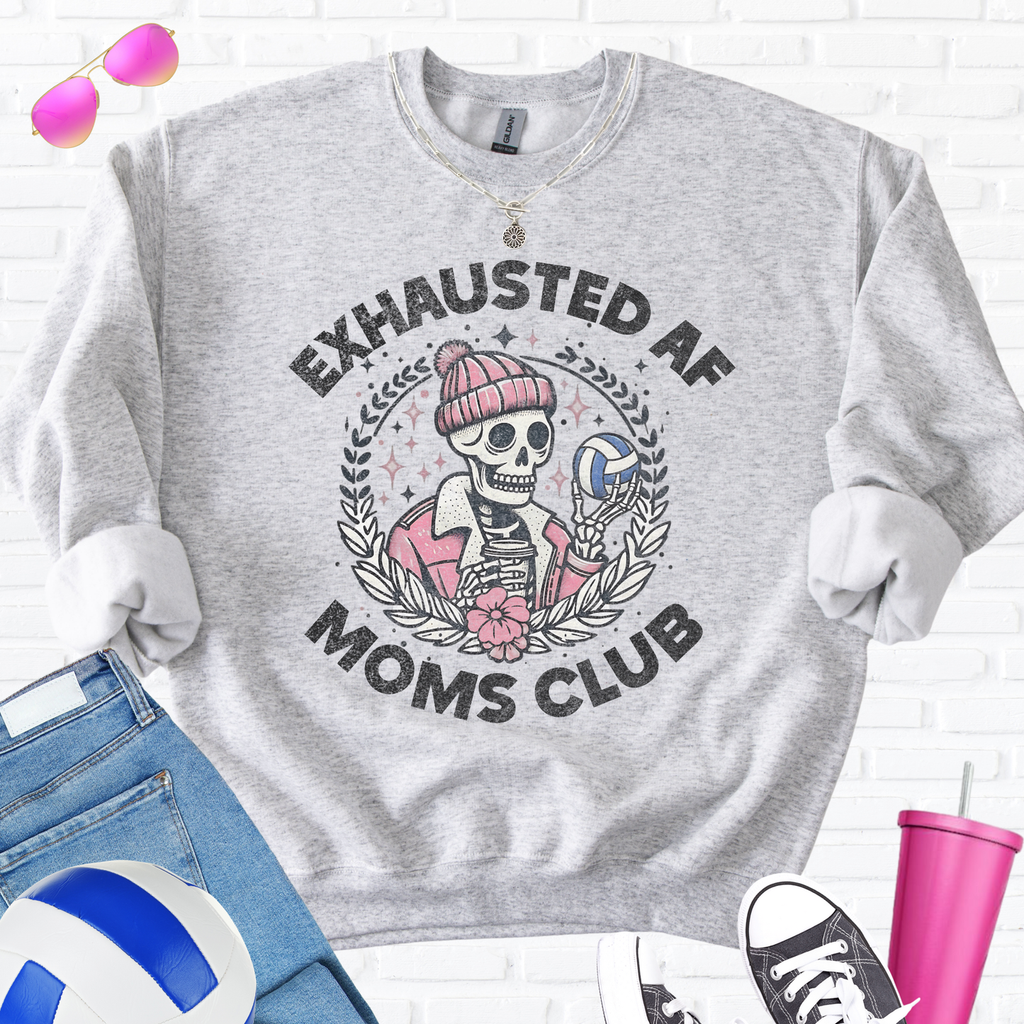 Exhausted AF Volleyball Moms Club Crewneck