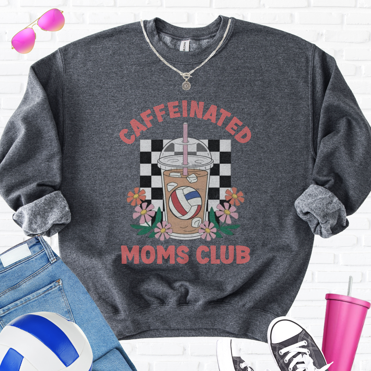 Caffeinated Moms Volleyball Club Crewneck