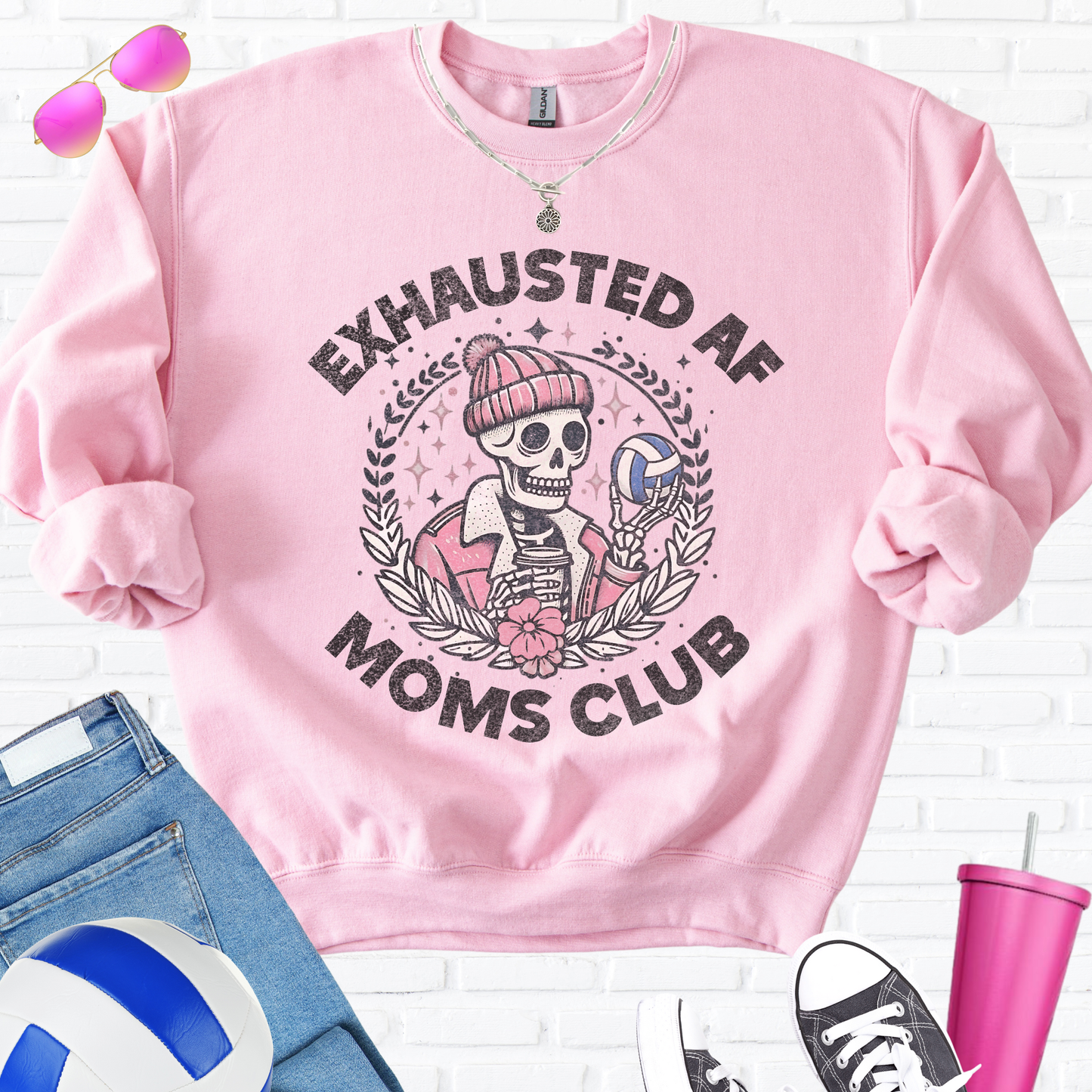 Exhausted AF Volleyball Moms Club Crewneck
