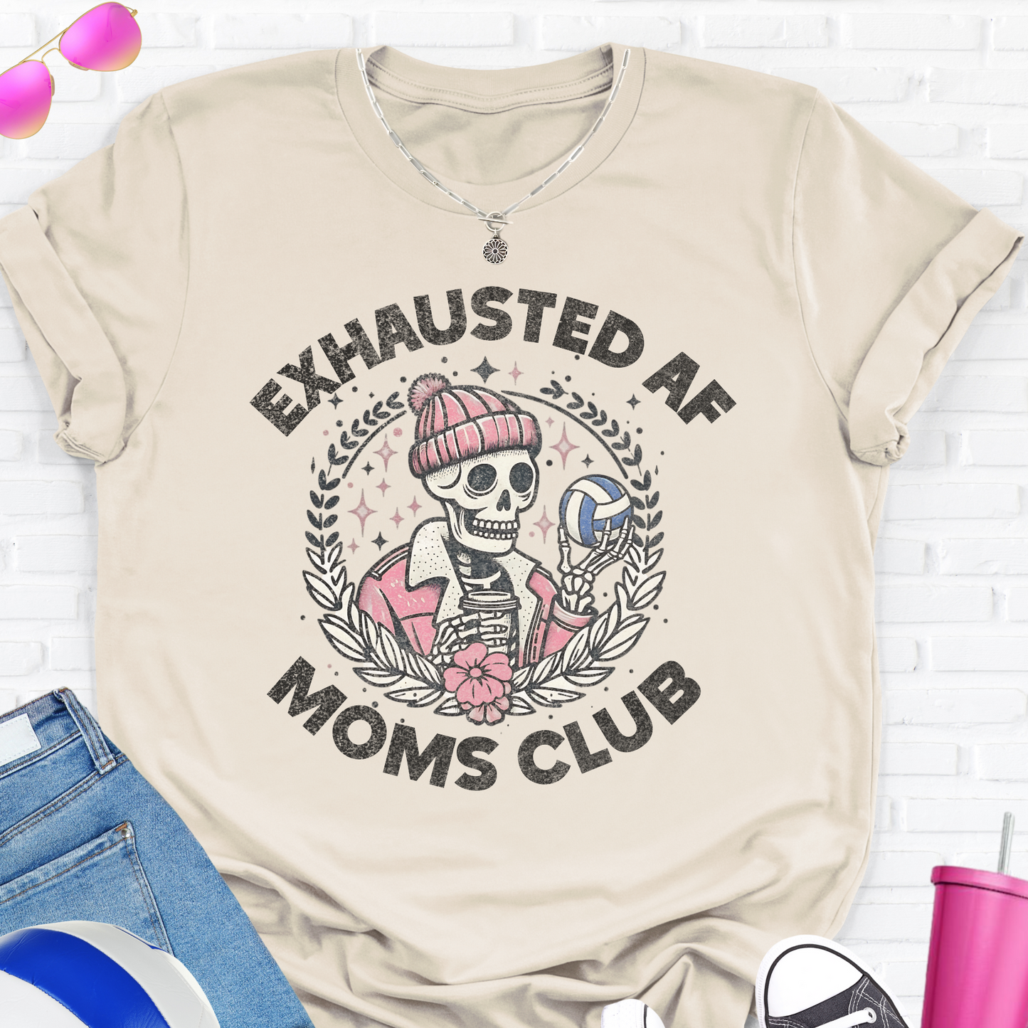 Exhausted AF Volleyball Moms Club T-Shirt