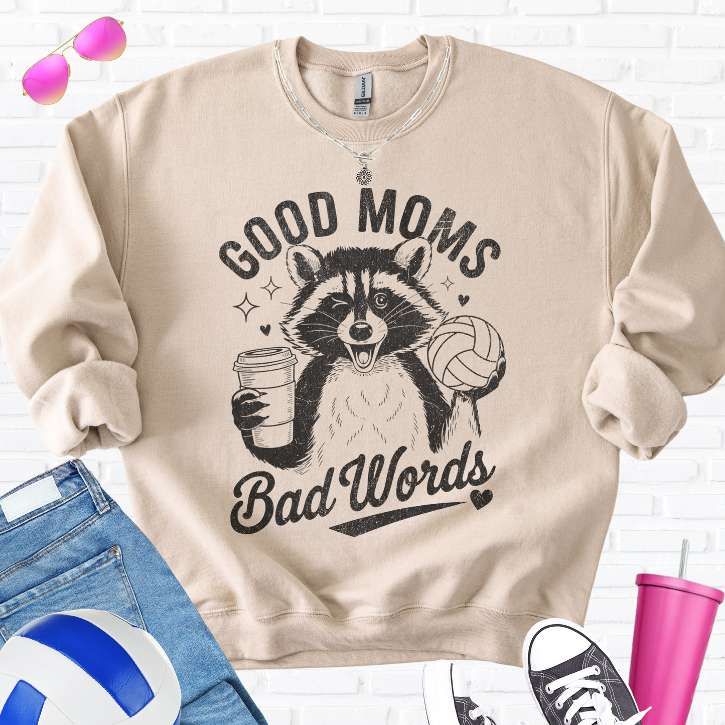 Good Moms Bad Words Volleyball Crewneck