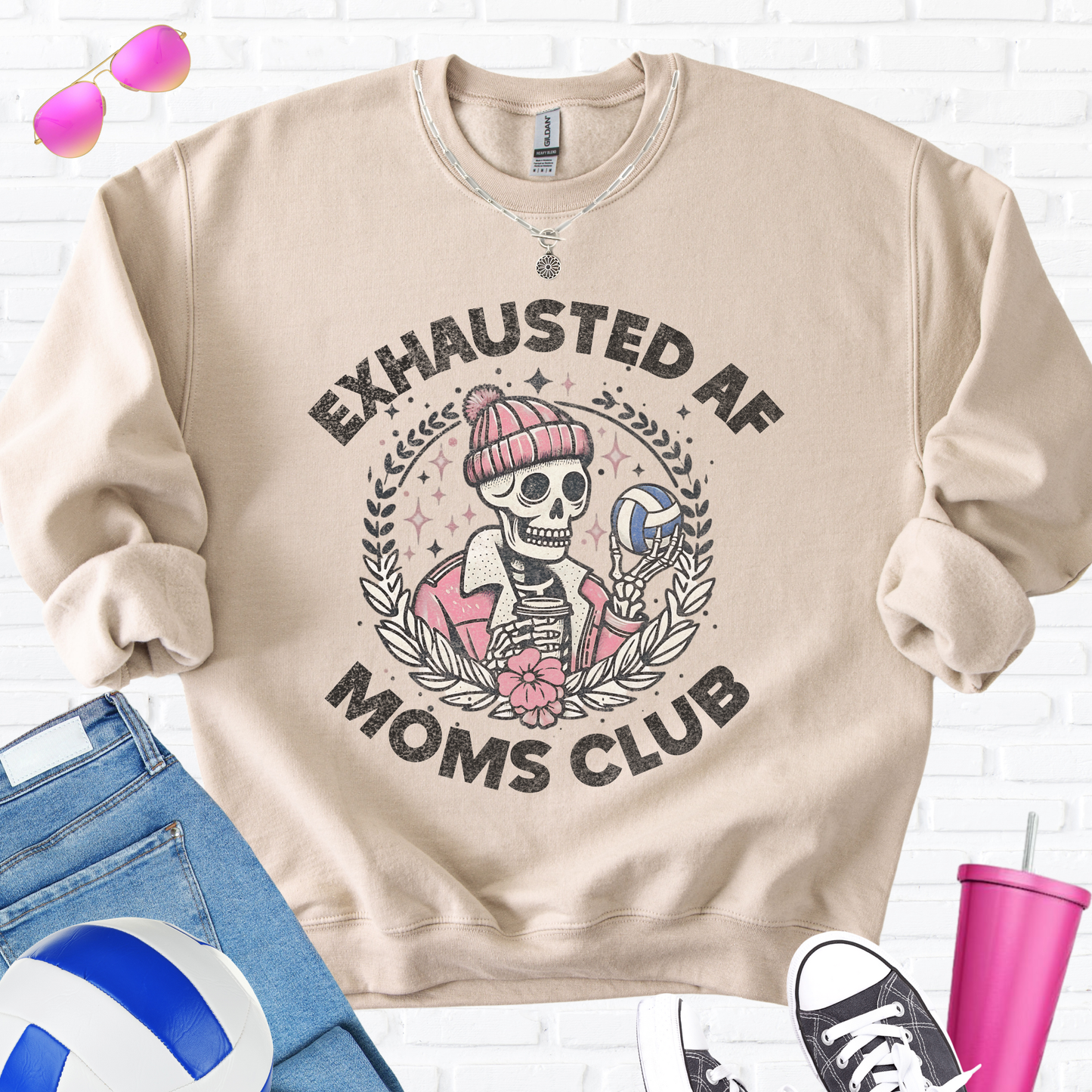 Exhausted AF Volleyball Moms Club Crewneck