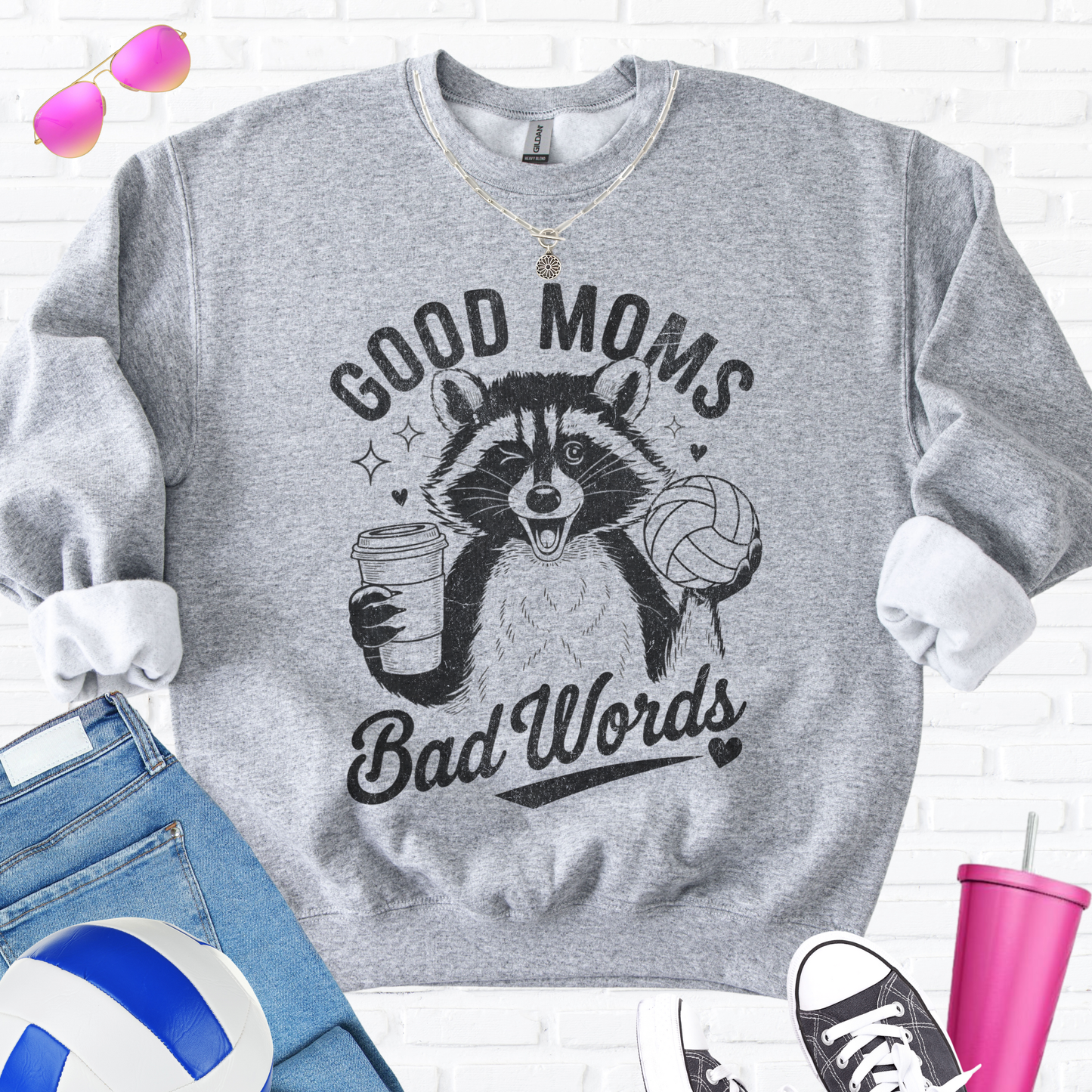 Good Moms Bad Words Volleyball Crewneck