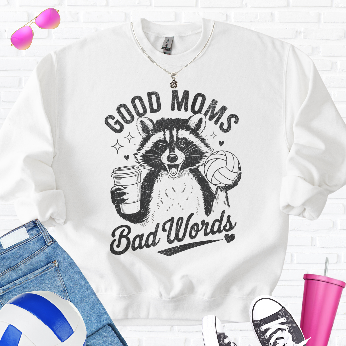 Good Moms Bad Words Volleyball Crewneck