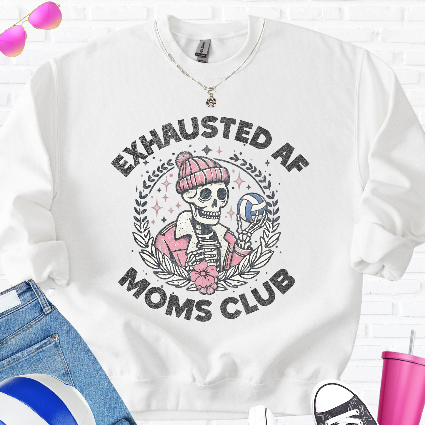 Exhausted AF Volleyball Moms Club Crewneck